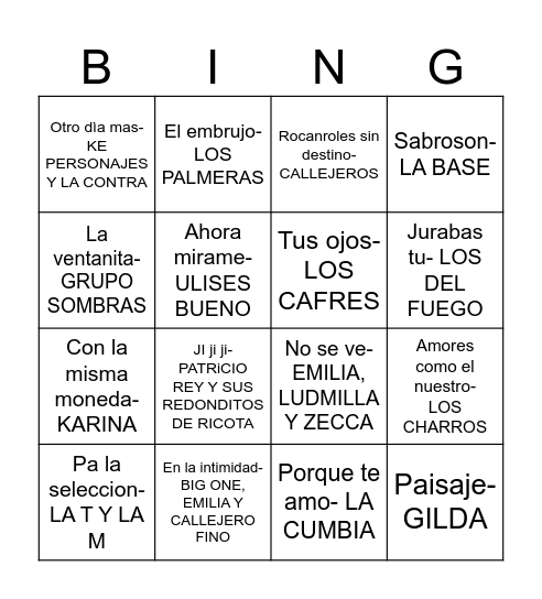 BINGO MUSICAL Bingo Card