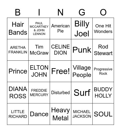 MUSIC! MUSIC! MUSIC! Bingo Card