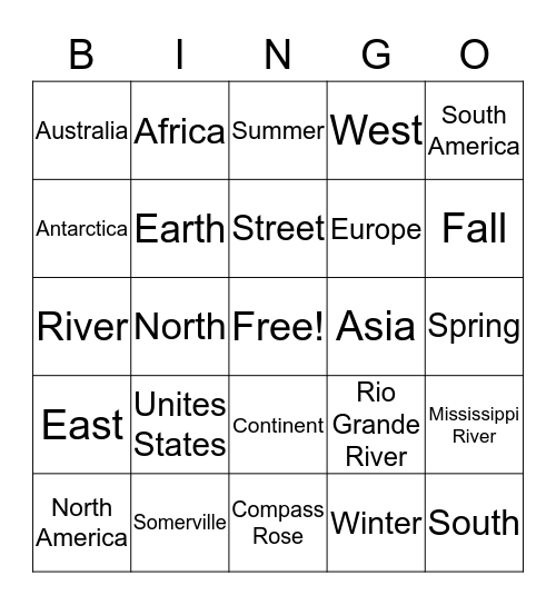 Social Studies Bingo Card