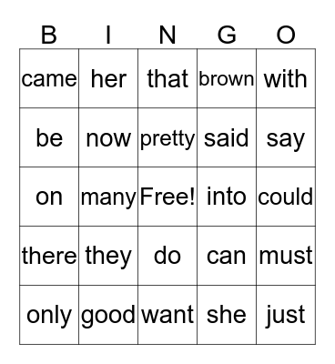 SIGHT WORDS 1 Bingo Card