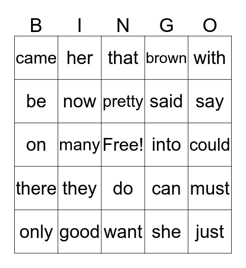 SIGHT WORDS 1 Bingo Card