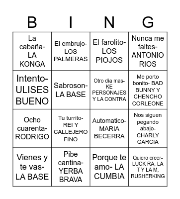 BINGO MUSICAL Bingo Card