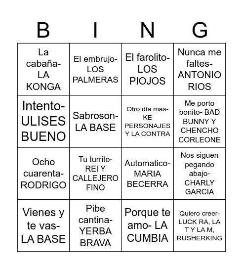 BINGO MUSICAL Bingo Card