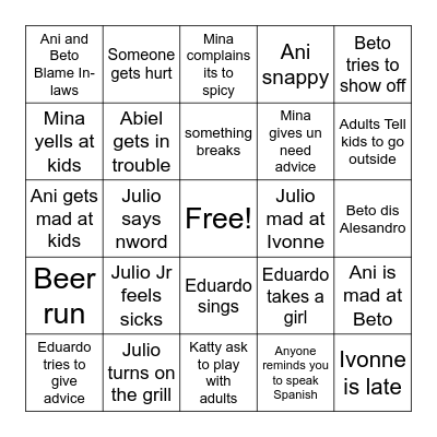 Family Bingo Card