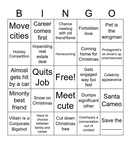 Hallmark Christmas Bingo Card