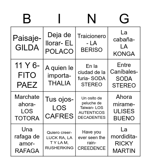 BINGO MUSICAL Bingo Card