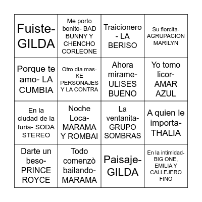 BINGO MUSICAL Bingo Card