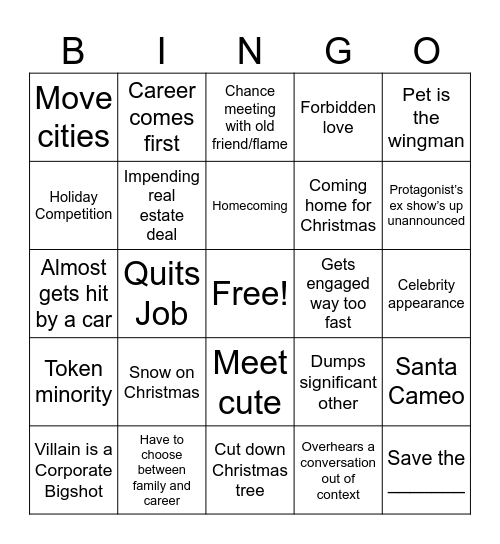 Hallmark Christmas Bingo Card