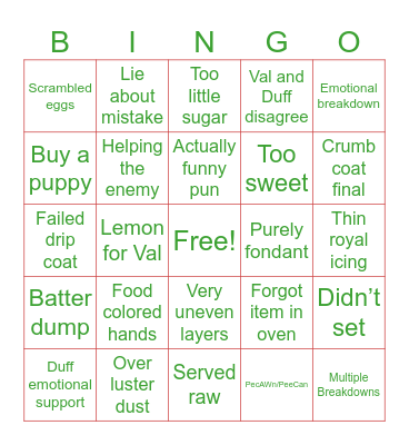 Kids Baking Championship Bingo Card