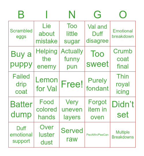 Kids Baking Championship Bingo Card