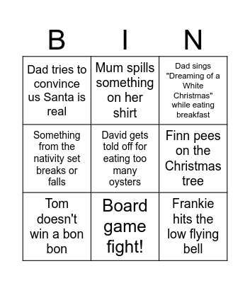 Christmas day Bingo Card