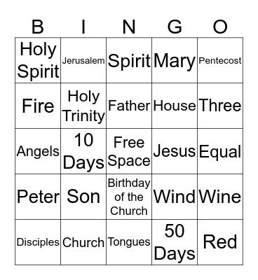 Holy Spirit Bingo Card