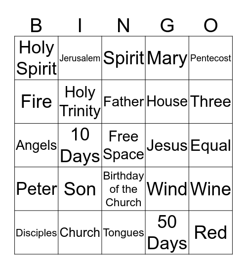 Holy Spirit Bingo Card