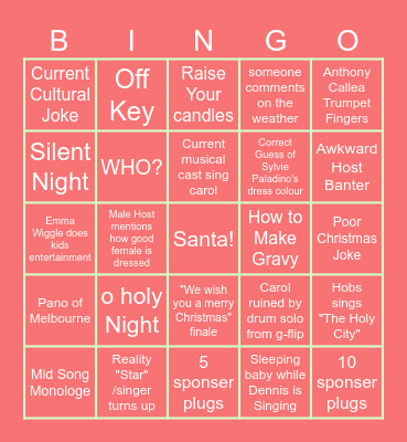 Carols By Candlelight Bingo Card
