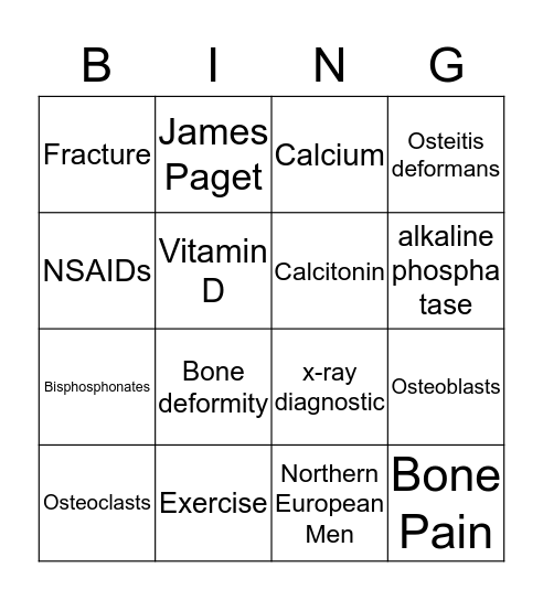 Paget's Disease Bingo Card