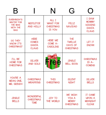 Christmas Song Bingo Card