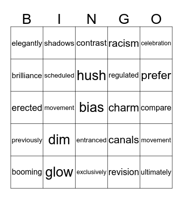 Vocabulary  Bingo Card