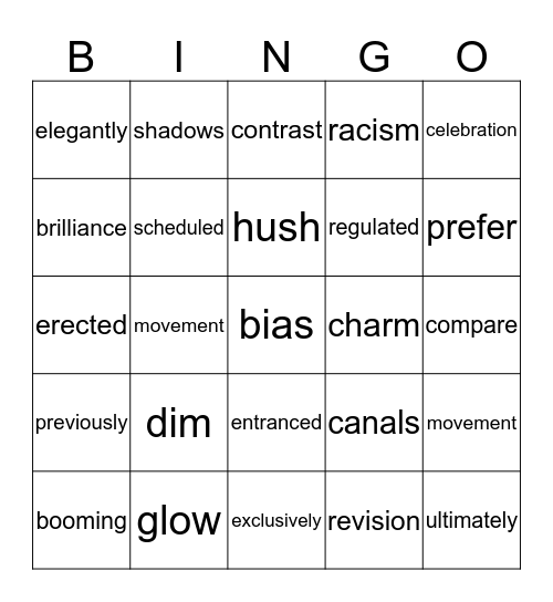 Vocabulary  Bingo Card