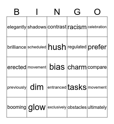 Vocabulary  Bingo Card