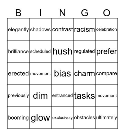 Vocabulary  Bingo Card