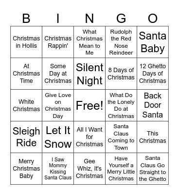 Christmas Song Bingo Card