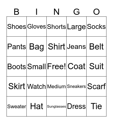 Clothes Bingo  Bingo Card