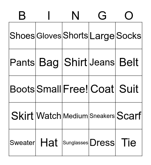 Clothes Bingo  Bingo Card