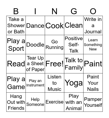 Coping Skills Bingo Card