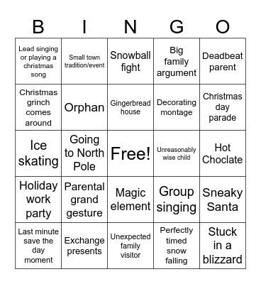 Christmas Movie Bingo Card