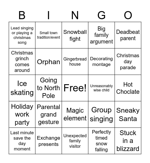 Christmas Movie Bingo Card