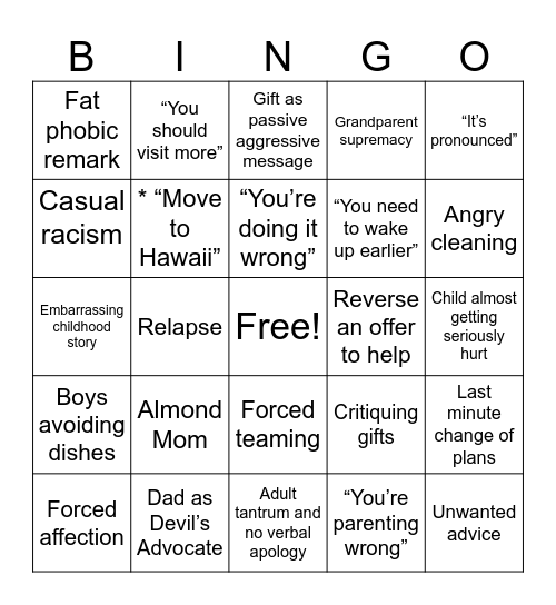 Holiday Bingo Card