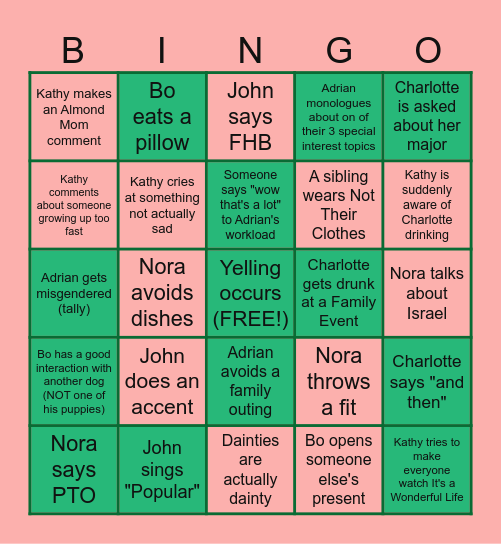 FFF: Holiday Addition Bingo Card