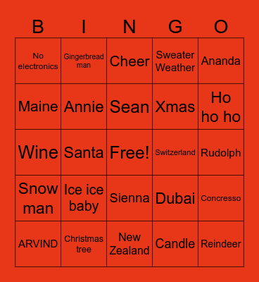 SC XMAS Bingo Card