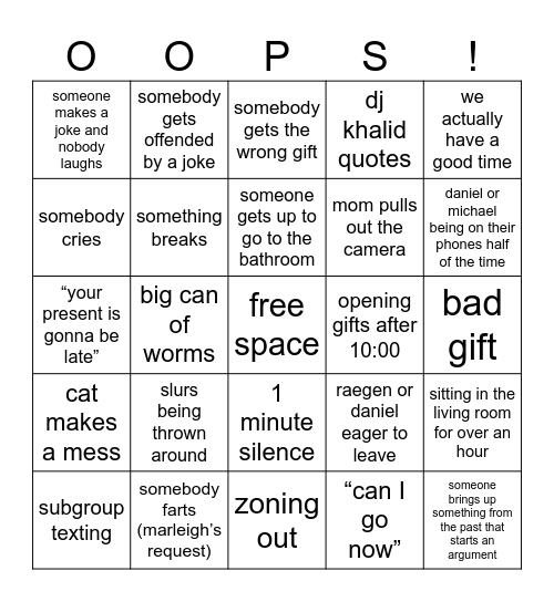 christmas yas Bingo Card