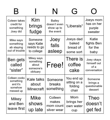 Christmas Eve 2023 Bingo Card