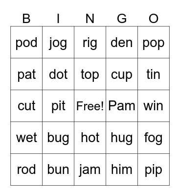 CVC Bingo Card