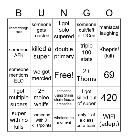 6v6 Bingo Card