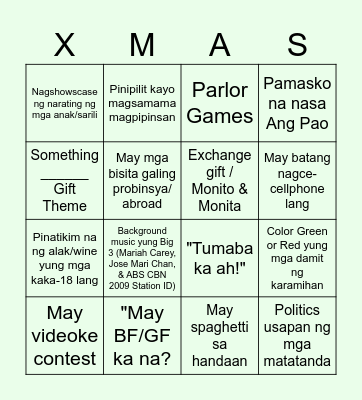 Pinoy Xmas Party Bingo Card