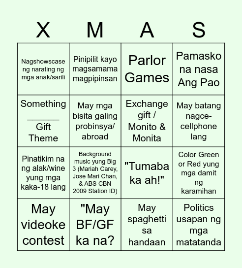 Pinoy Xmas Party Bingo Card
