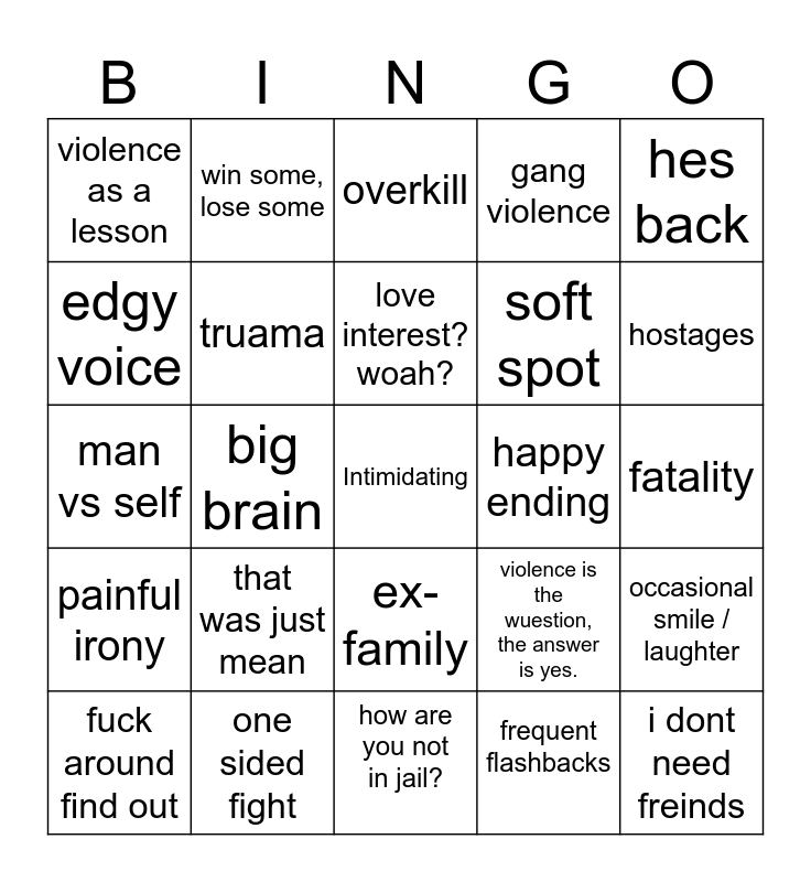 Hunter Bingo Card