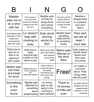 Nicholls Christmas 2023 Bingo Card