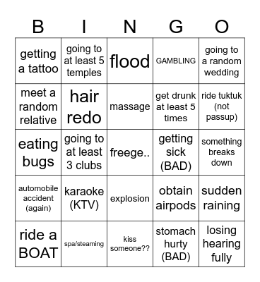 the trip of all time Bingo Card