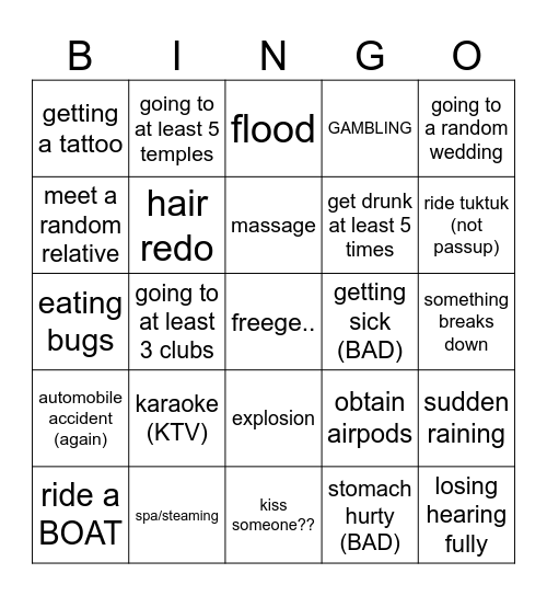 the trip of all time Bingo Card