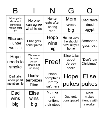 Daly Vegas Christmas 2023 Bingo Card