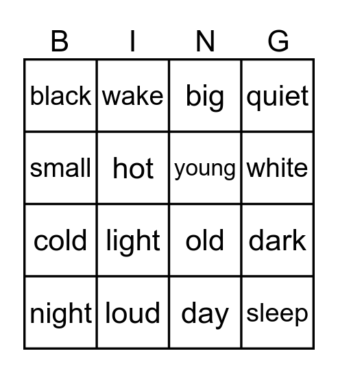 Vocabulary from poems Bingo Card