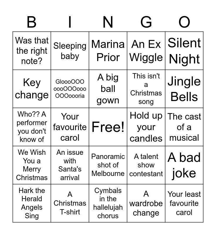 Carols Bingo 2023 Bingo Card