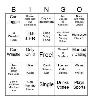 People Bingo!    Name: __________ Bingo Card