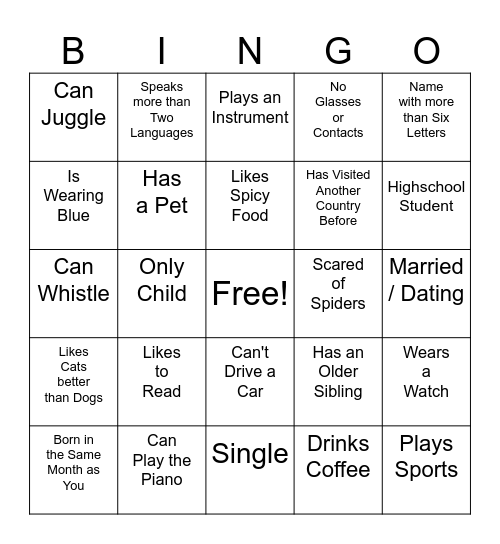People Bingo!    Name: __________ Bingo Card