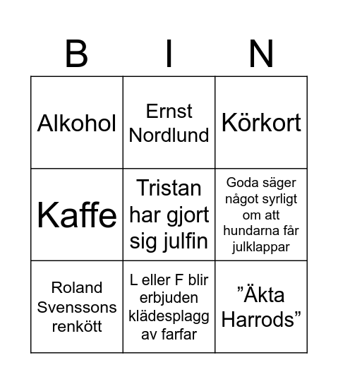 Jul i Valla Bingo Card