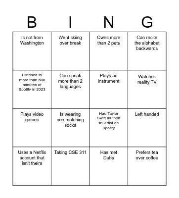 CSE 390z Bingo Card